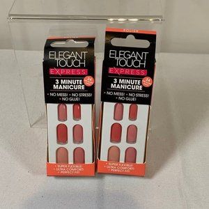 New Elegant Touch Express RASPBERRY Acrylic Press On Nails 3 Minute Manicure